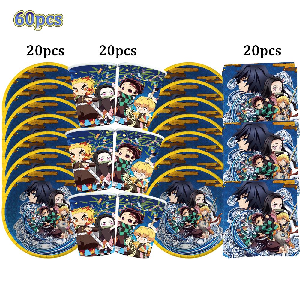 Kimetu No Yaiba Kids Birthday Party Decoration Tableware Paper Cups Plates Napkins Demon Slayer Theme Baby Shower Boys Supplies