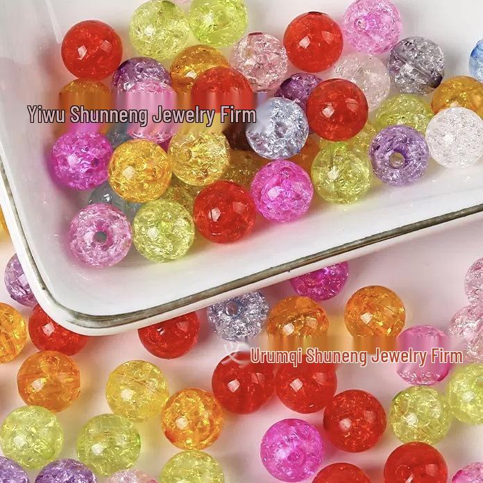 Transparent Cracked Acrylic Beads for DIY Jewelry - Round Loose Beads for Bracelets & Pendants