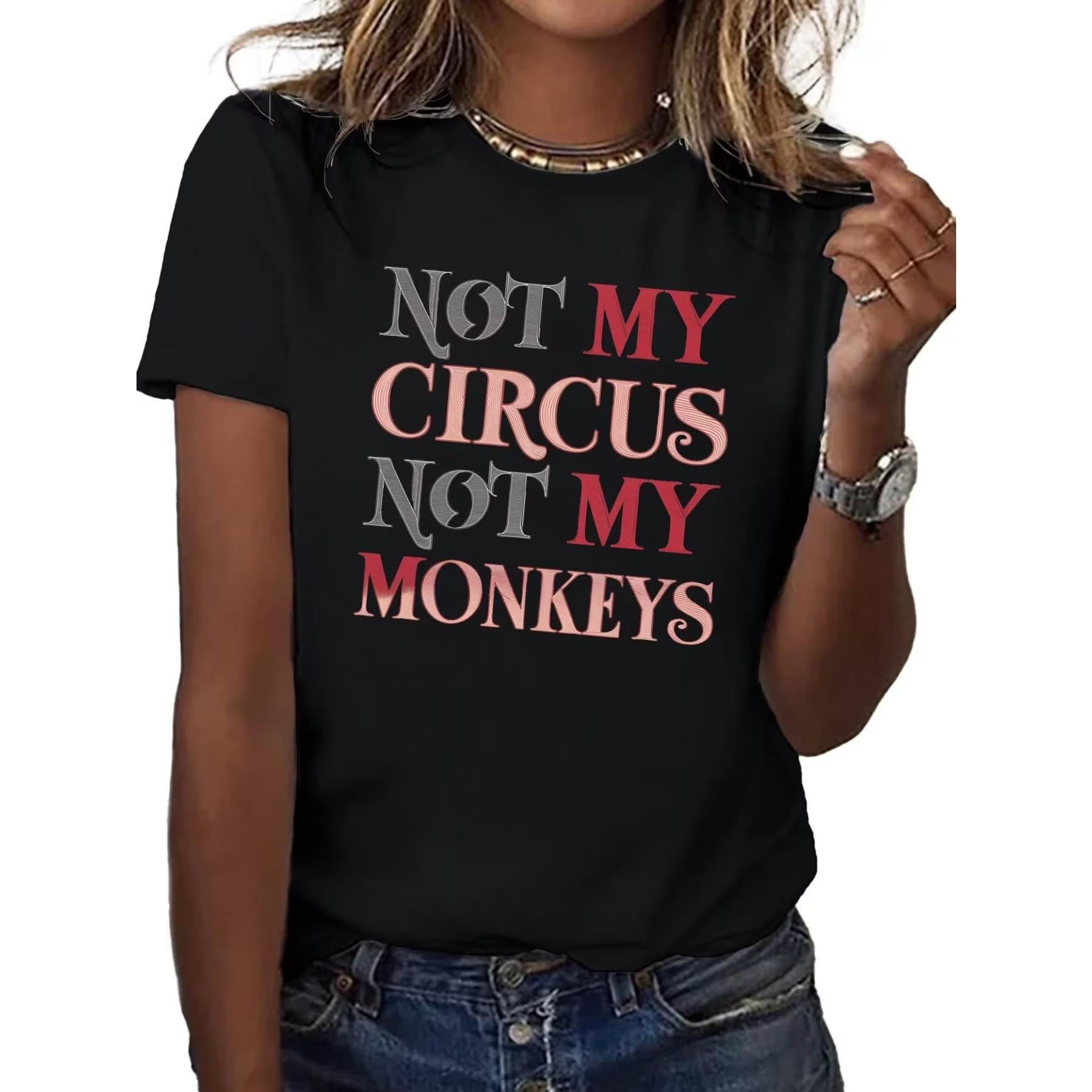 

Circus Monkeys Women s T-Shirt with Monkey Circus Print, Comfort Fit Round Neck Short Sleeve Casual Gym Wear XXL