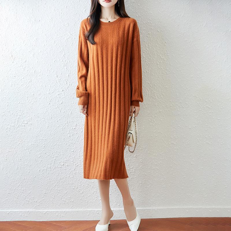 Women Sweater Dress 100% Wool MODERN NEW SAGA O-neck Knit Long Pullover Winter Jumpers Wool Long Dress Female