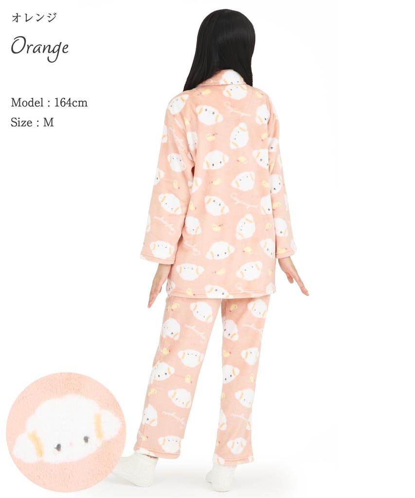 SAZAC Kogimyun Flannel Shirt Pajama Long Sleeve and Loungewear Women's Set, Pants, (Orange/L/SAN1870)
