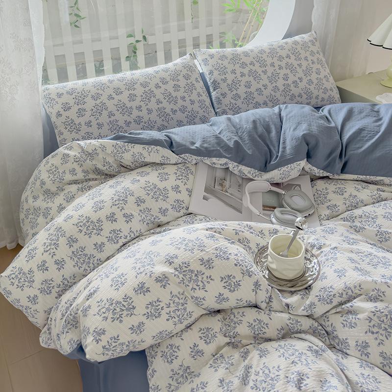 Patru Seturi de Lenjerie de Pat Mică și Proaspătă, Cearșafuri Prietenoase cu Pielea și Respirabile, Fețe de Plapumă, Fețe de Pernă