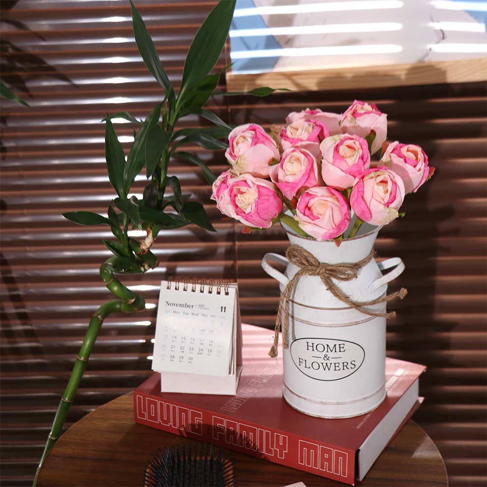 Rustic Style Flower Jug Two Side Handle Flower Bucket Elegant Farmhouse Vintage Vase Living Room