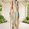 Women Plus Size Round Neck Short Sleeve Abstract Printed Loose Maxi Dress With Side Pockets