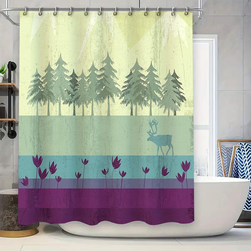

Unframed Deer Forest Shower Curtain Botanical Nature Backdrop Woodland Trees Landscape Bathroom Decor Vintage Rustic Home Decor W60H190(CM)-1 Pcs