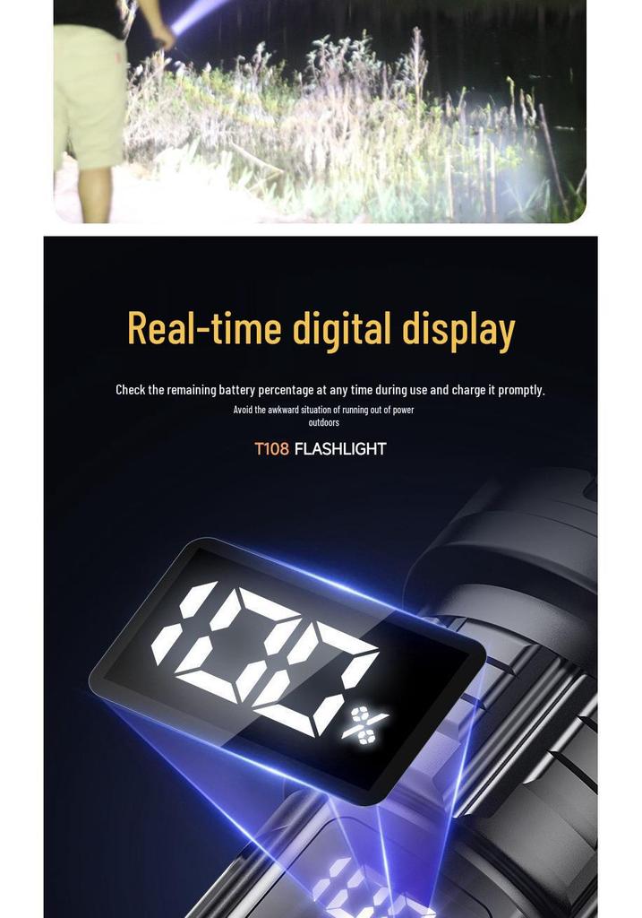 Portable Super Bright Long-Range Flashlight with Three-Gear Adjustment & Power Display