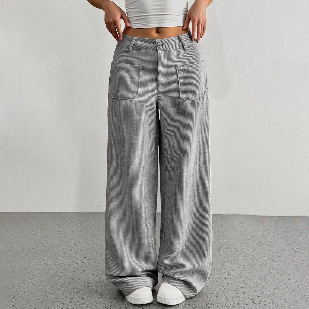 Corduroy Pants For Women Casual  Elastic Waist Straight Leg Pants Loose Comfy Trousers With Pockets