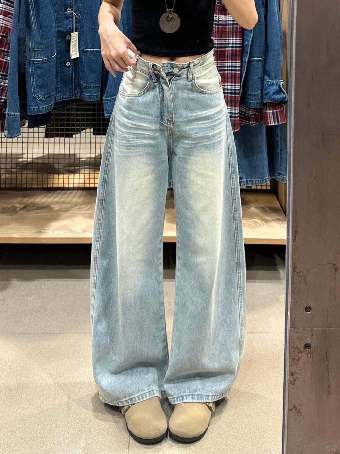 

Light Blue Women s High Waist Wide-Leg Jeans - 2026 Spring Collection, Loose Straight Floor-Length Design 3XL [73-81 kg]