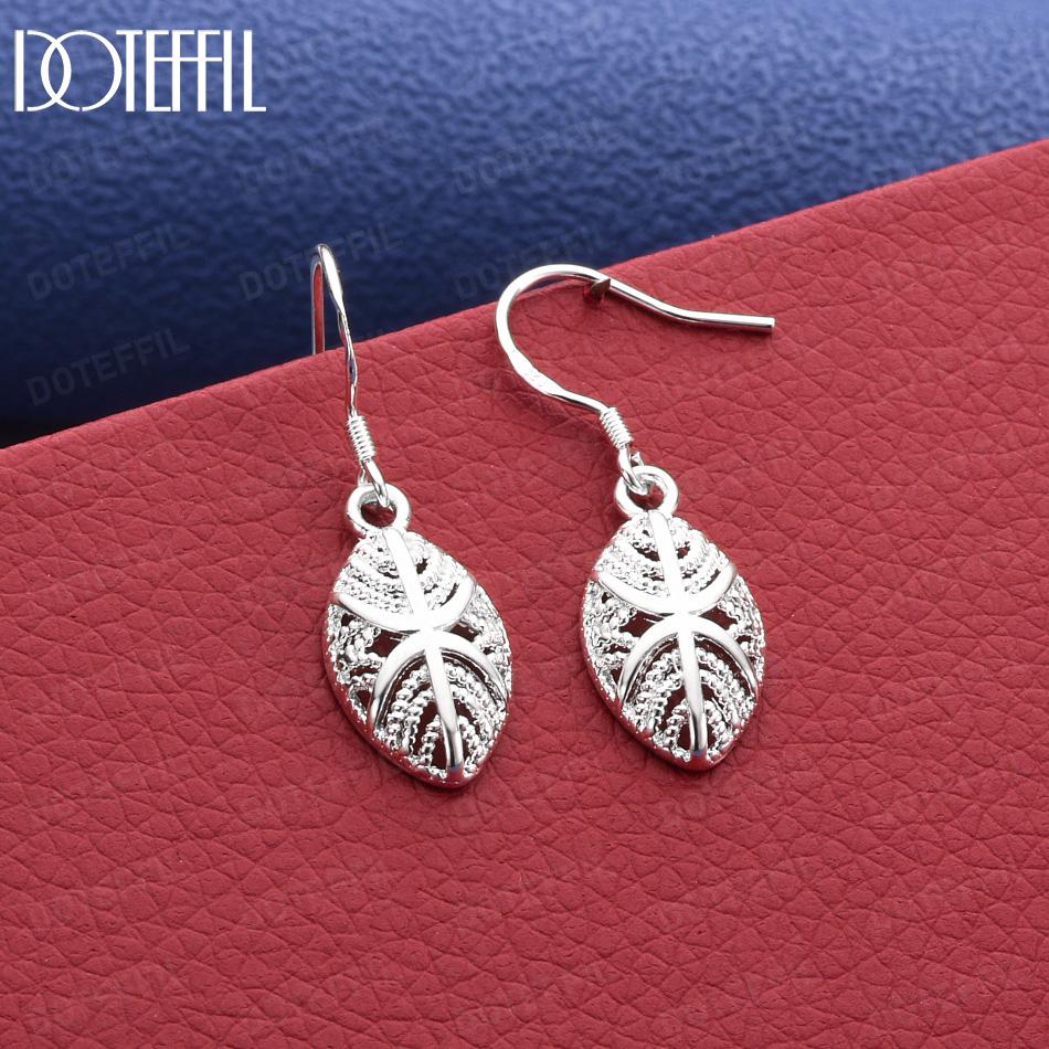 

925 Sterling Silver Openwork Leaf Pendant Earrings - Beautiful Gift Jewelry 3.40*1.10cm