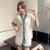 Pajamas Women's Short Sleeve Shorts Bubble Cotton Cardigan Sweet Girl Loose and Fattened Plus Size 55kg Set Home Furnishing