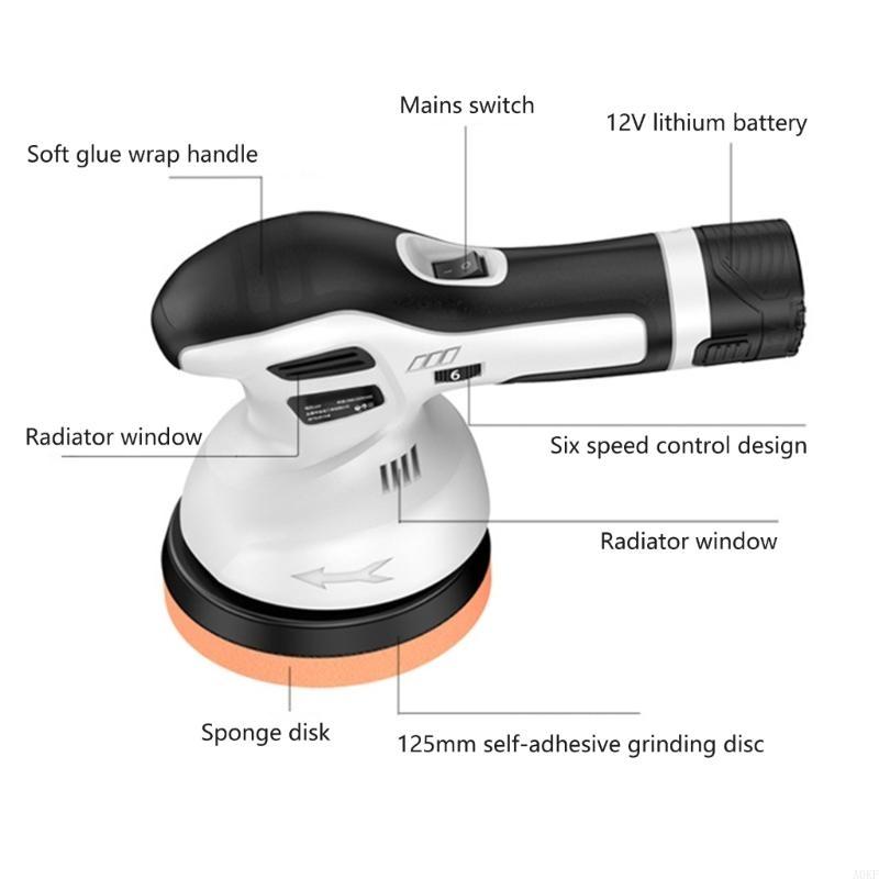 Cordless Buffer Polisher Portable Polisher Lithium Battery 6 Variable Speed Polishing for Car Detailing/Polishing/Waxing A0KF