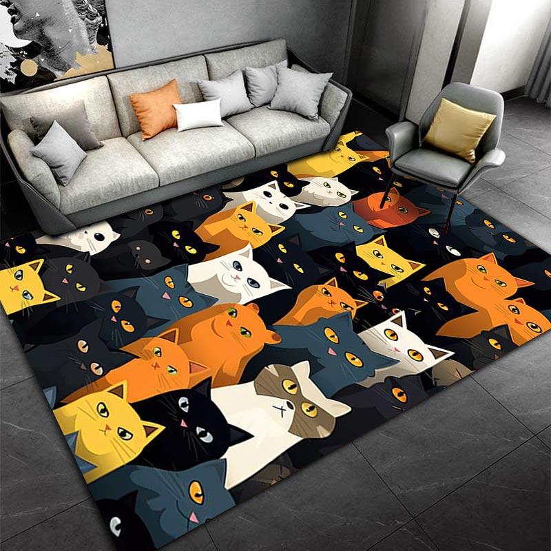 Colorful Cartoon Cat Pattern Creative Rug for Living Room Decor Suitable for use as an anti-slip for living room bedroom sofas