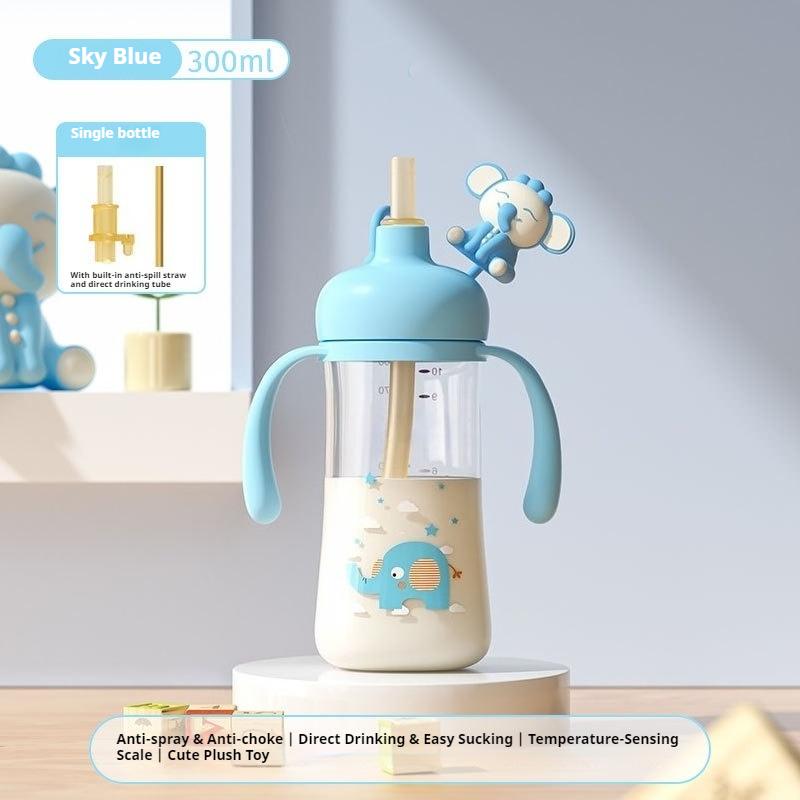 

Baby bottle over one year old three-purpose straw cup Children s learning drinking cup Cute pet cute portable direct drinking cup 300ML- [Blue]