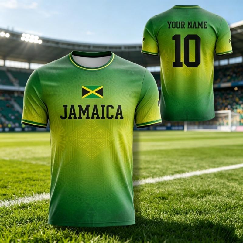 Jamaican Flag Color Football T-shirt For Men's Comfortable Run Sport Short Sleeve T Shirt