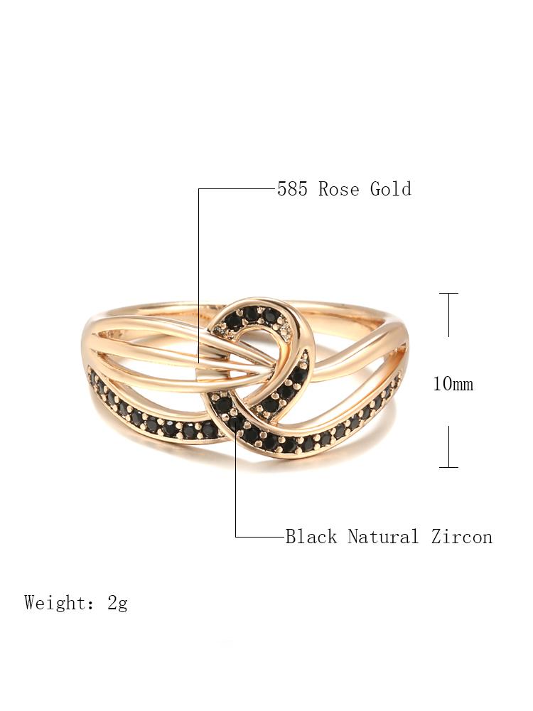 New Rose Gold With Black Natural Zircon Ring Geometric Line Cross Wedding Rings For Women Fashion Vintage Jewelry