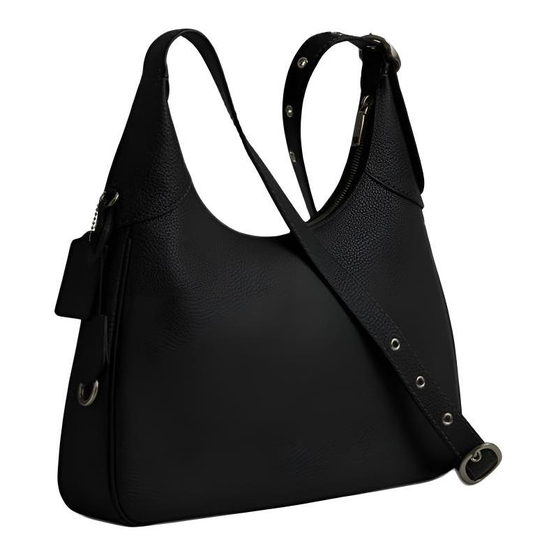 Coach Ella 36 Brand Logo Zipper Closure Cowhide Underarm Shoulder Bag Large Women's Black