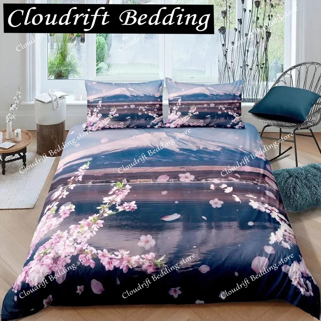 3D Mount Fuji Duvet Cover Set Lake and Mountain Comforter Microfiber Natural Scenery Bedding Set Summer Vacation Quilt Cover