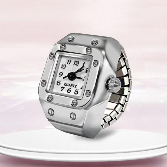 Anel de liga relógio elástico banda aço inoxidável mostrador quadrado masculino feminino casal relógio anel de dedo presente aniversário acessórios moda