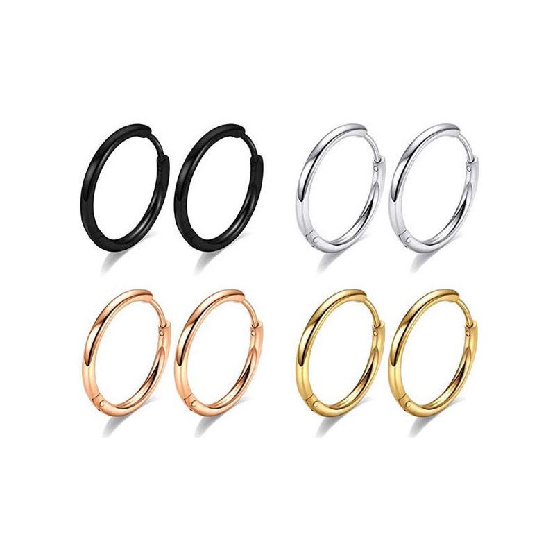Stainless Steel Zircon Stud & Round Wire Earrings Set with Vacuum Electroplating Finish