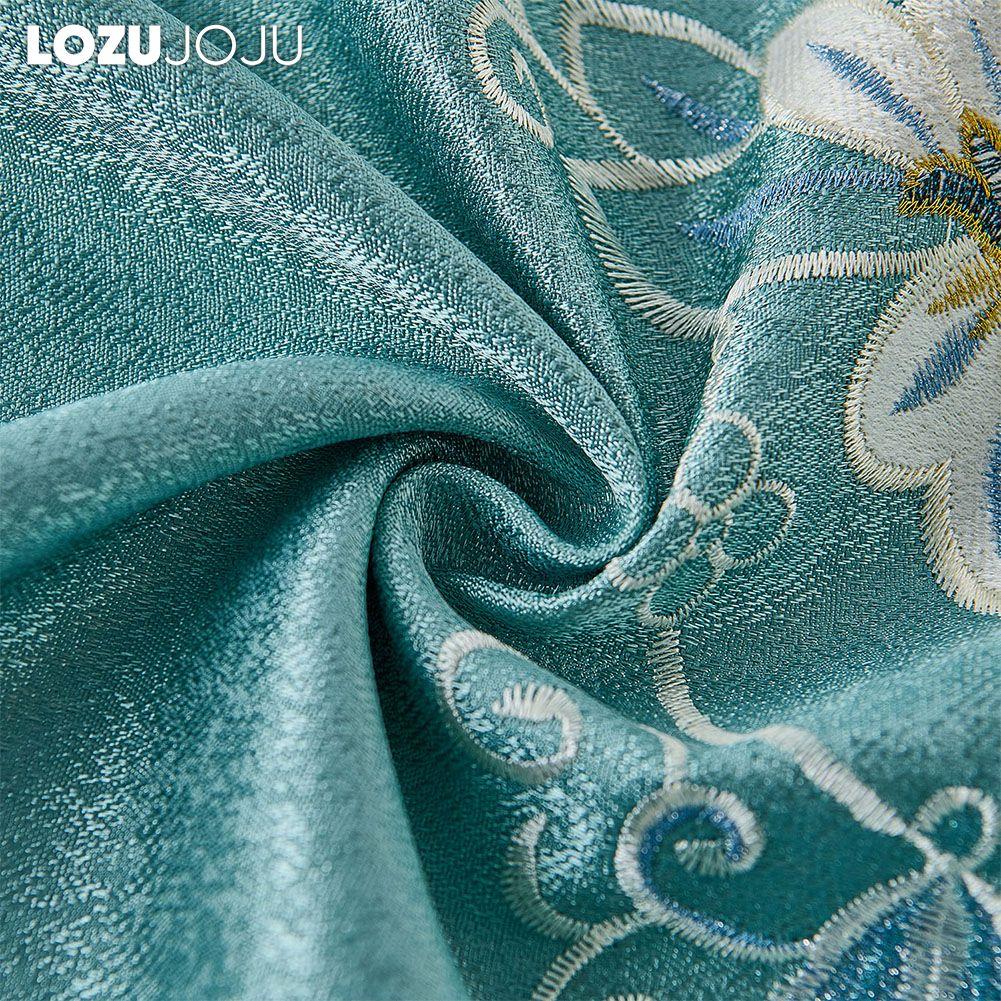 1PC Exotic Luxury Semi Blackout Blue Embroidered Blackout Curtains for Living Room Bedroom Home Decor LOZUJOJU