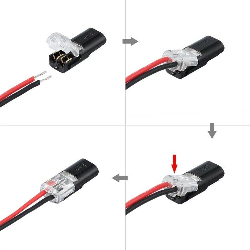 LED Solderless Locking Terminal, Interlocking 2P D2 Connector - Wire to Wire Adapter