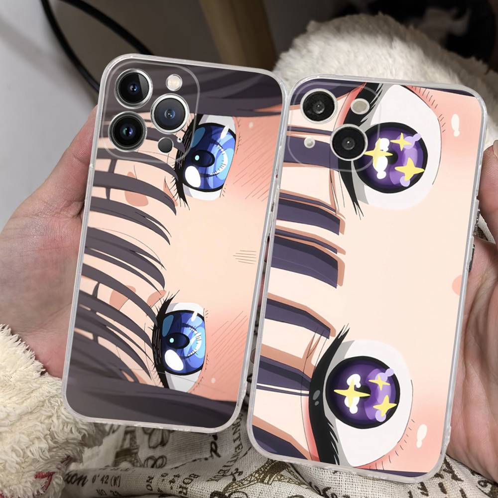 Cute Anime Big Eyes Girl Phone Case For iPhone 17 16 15 14 13 11 12 Pro Max Mini Plus Shockproof Transparent Soft TPU