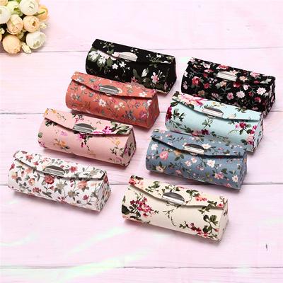 1Pc Exquisite Portable Flower Design With Mirror Packaging Box Universal Lipstick Case Retro Embroidered Holder