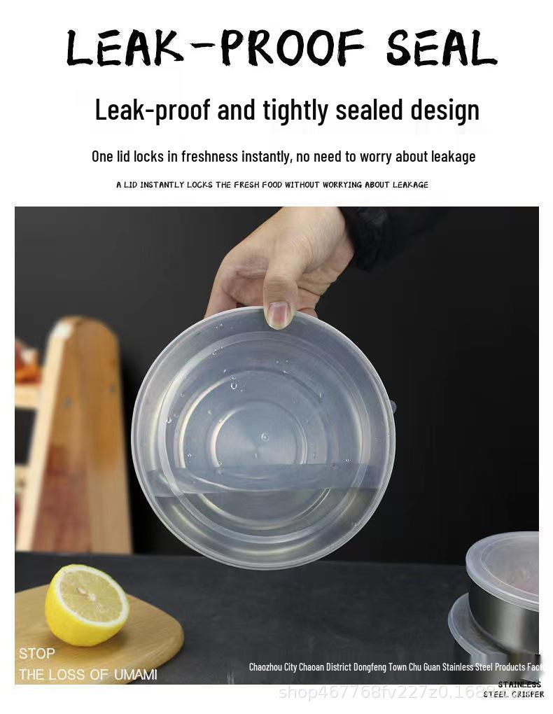 5-delars runda matbehållare i rostfritt stål med lock - Lufttät förvaring som håller maten fräsch för kök & kylskåp