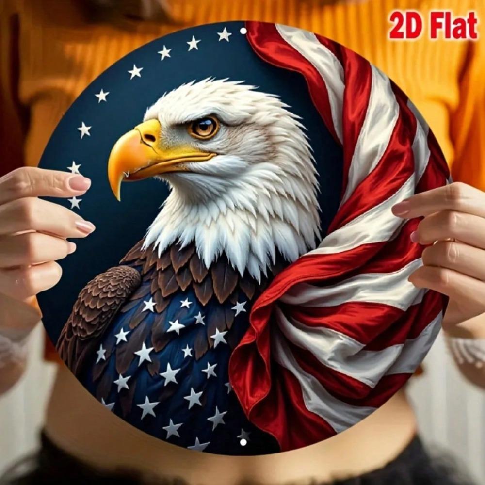 Vintage American Eagle Metal Wall Art Round Aluminum Sign Patriotic Decor