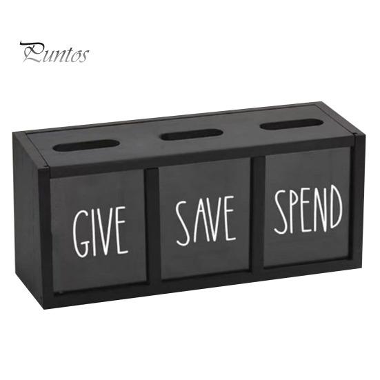 

Деревянная копилка с 3 отделениями, копилка для денег, визуализированная копилка для купюр, монет, для детей, взрослых, спальни, офиса чёрный
