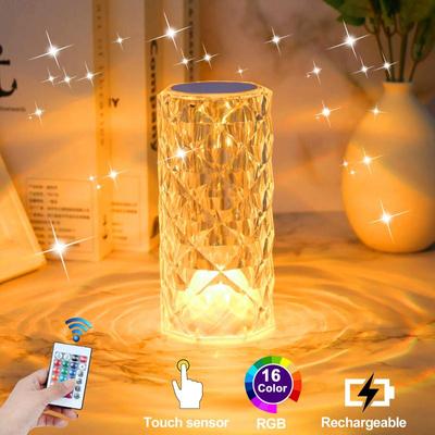 LED kristallen bureaulamp projector nachtkastje sfeerlicht 3/16 kleuren touch verstelbaar nachtlampje diamant klein nachtlampje romantisch handcadeau