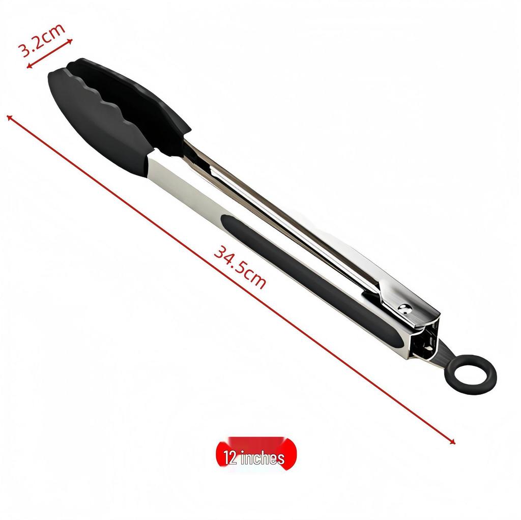 High-Temperature Resistant Stainless Steel Silicone Kitchen Tongs for Stir-Frying and Grilling