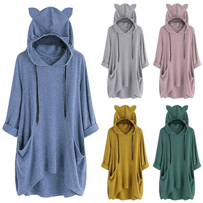 Damen Modisches Einfarbiges Langarm-Taschen-Langes Lockeres Pullover-Top
