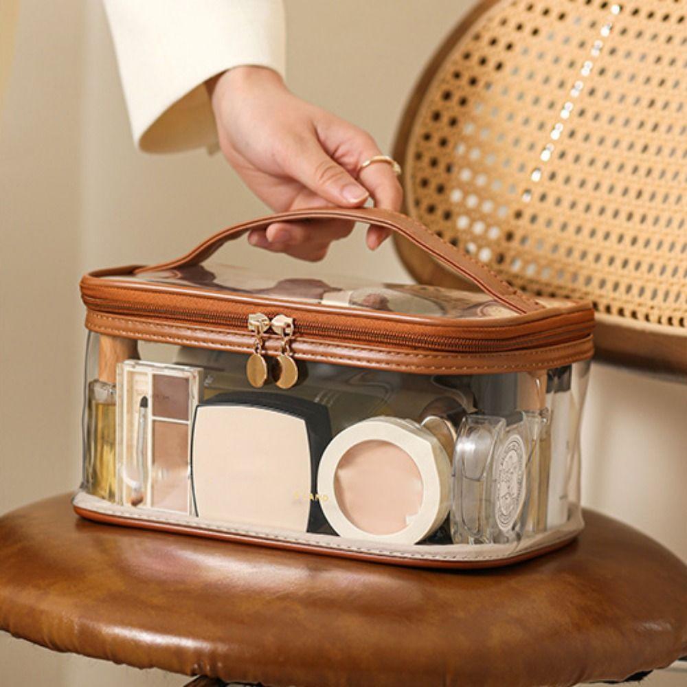 Transparent PU Cosmetic Bag Multi-functional Makeup Bag Practical Cosmetics and Jewelry Bag  Travel