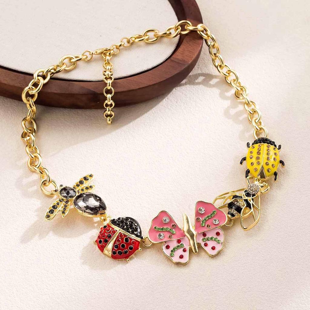 New Fashion Insect Beetle Jewelry Dripping Oil Pendant Necklace Sweet Earrings Niche Design Women Accessories