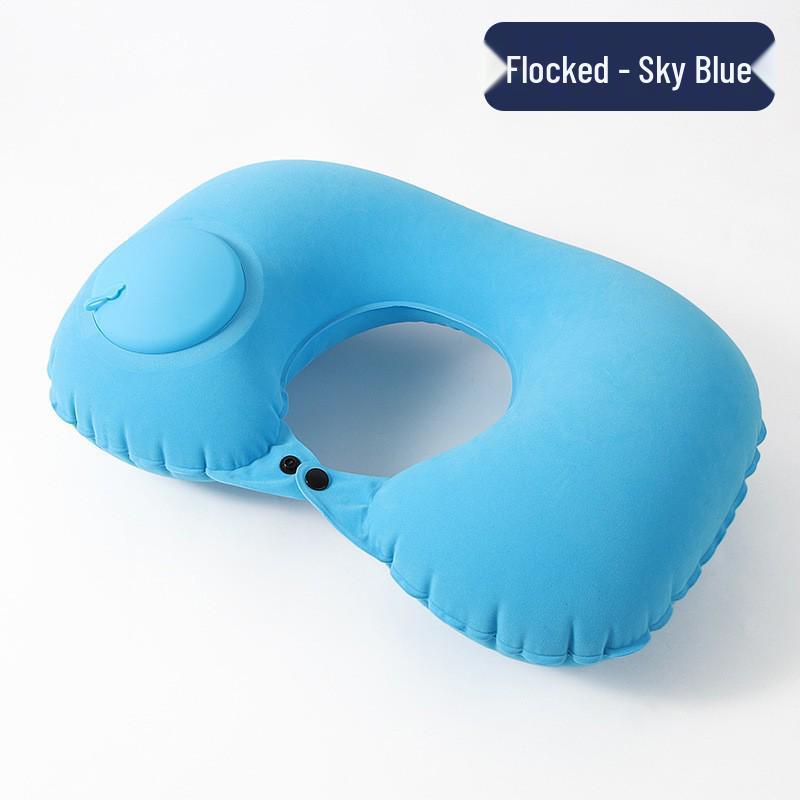 Available: Press-Type Inflatable U-Shaped Travel Neck Pillow for Airplanes and Lunch Breaks.