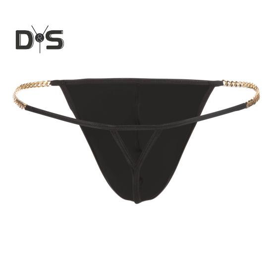 Men Thong Ice Silk Underwear Sexy G-Strings Metal Chains Hollow Out Comfortable Briefs Slim Fit High Elasticity Panties