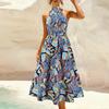 Women's Sexy Standing Neck Sleeveless Printed Dresses Midi Dresses