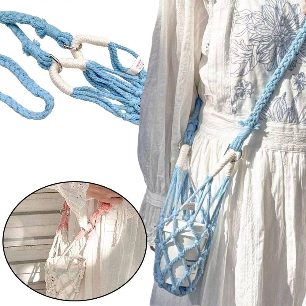 Durable Crochet Cup Holder Foldable Hollow Out Cup Cover Woven Net Net Water Bottle Bags