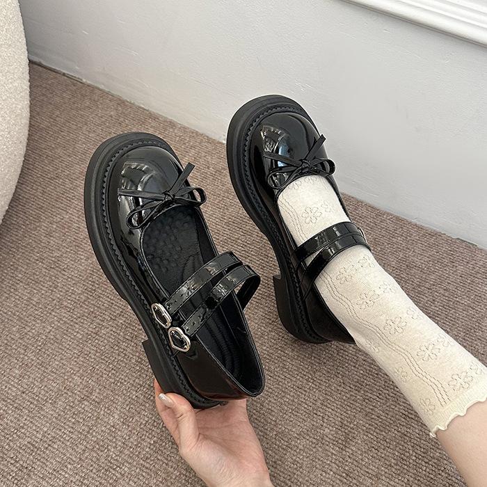 Round head single shoes women's 2025 new autumn and winter word with skirt platform jk French Mary Jane bow small leather shoes