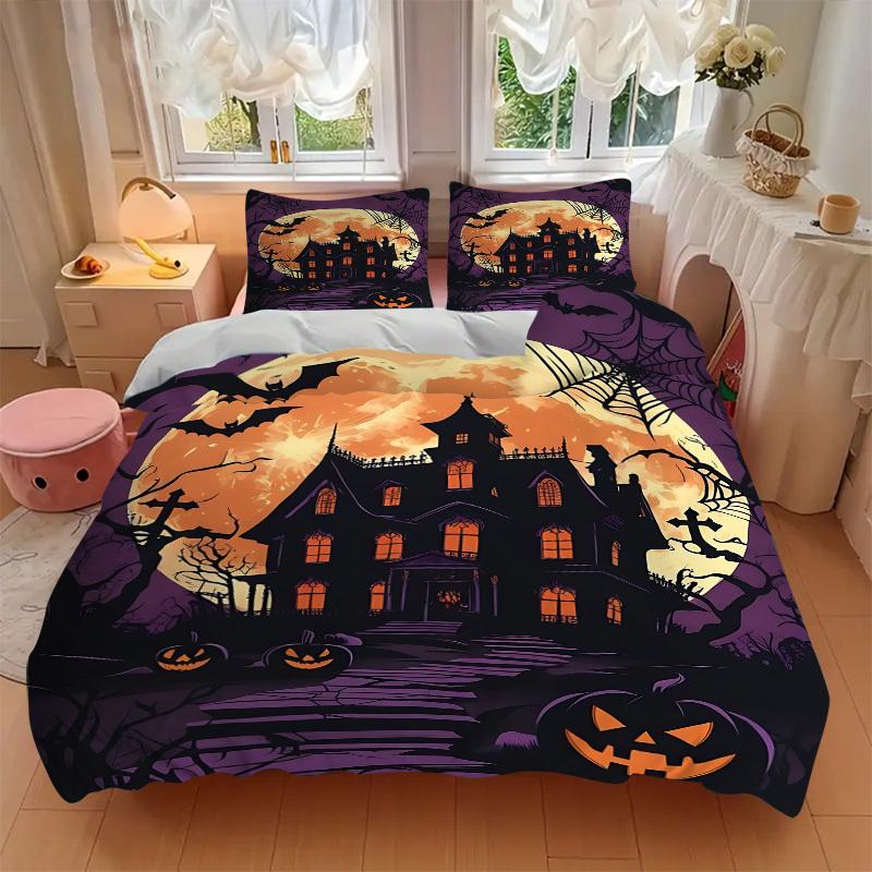3pc Halloween Haunted Cover Set - 1 Quilt Cover + 2 Pillowcases, All Seasons Bedroom Setting, Perfect for Home064