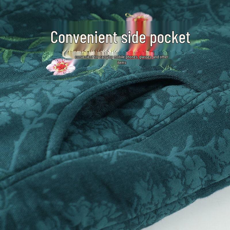 Elderly Women's Floral Plush-Lined Winter Padded Jacket