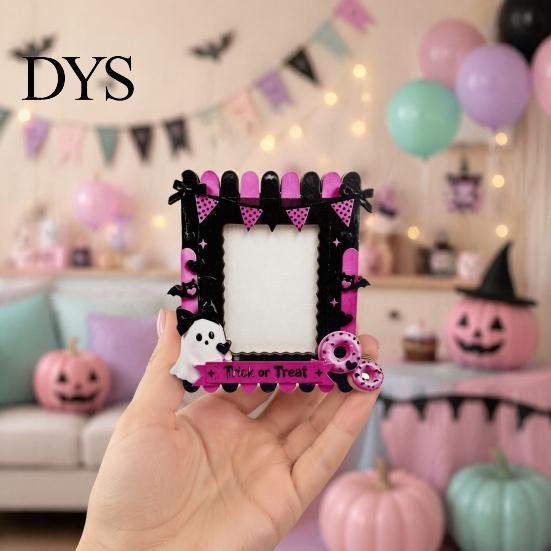 Halloween Photo Frame Wooden Frame, Cute Ghost Butterfly Cat Tabletop Decor Display Slot with Stand, Sweet Kawaii Pumpkin Picture Holder for