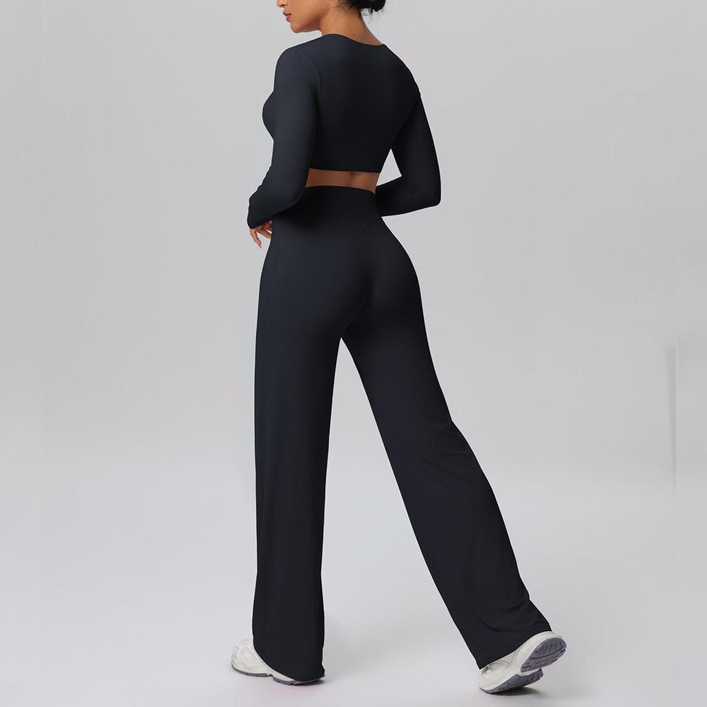 Cross-New Tight Sportswear Set: Chest-Pad Top & High-Waist Wide-Leg Pants for Running, Fitness & Yoga