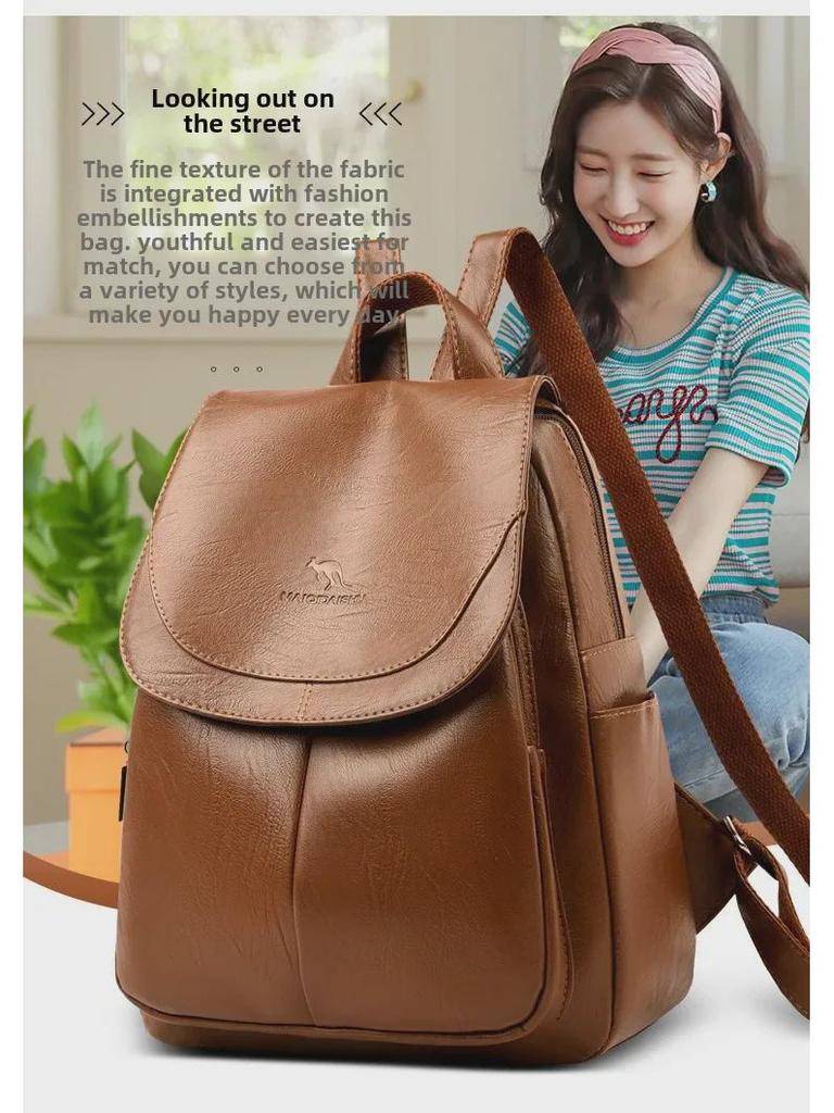 Women's Genuine Leather Anti-Theft Fashion Backpack - Versatile, Multifunctional, and Elegant Design.