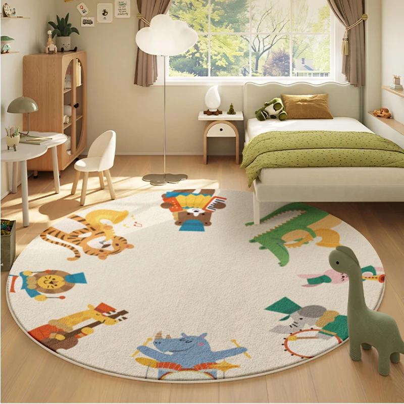 Cartoon Style Living Room Decoration Carpet Fluffy Soft Lounge Rug Thick Anti-slip Bedside Floor Mat Cute Round Rugs for Bedroom
