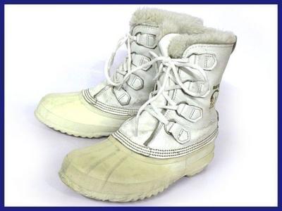 Vintage Hergestellt in Kanada / MANITOU Modell Leder Schneestiefel mit Innenfutter Weiß /WOS8 / 24.5-25.5cm/(GEBRAUCHT)