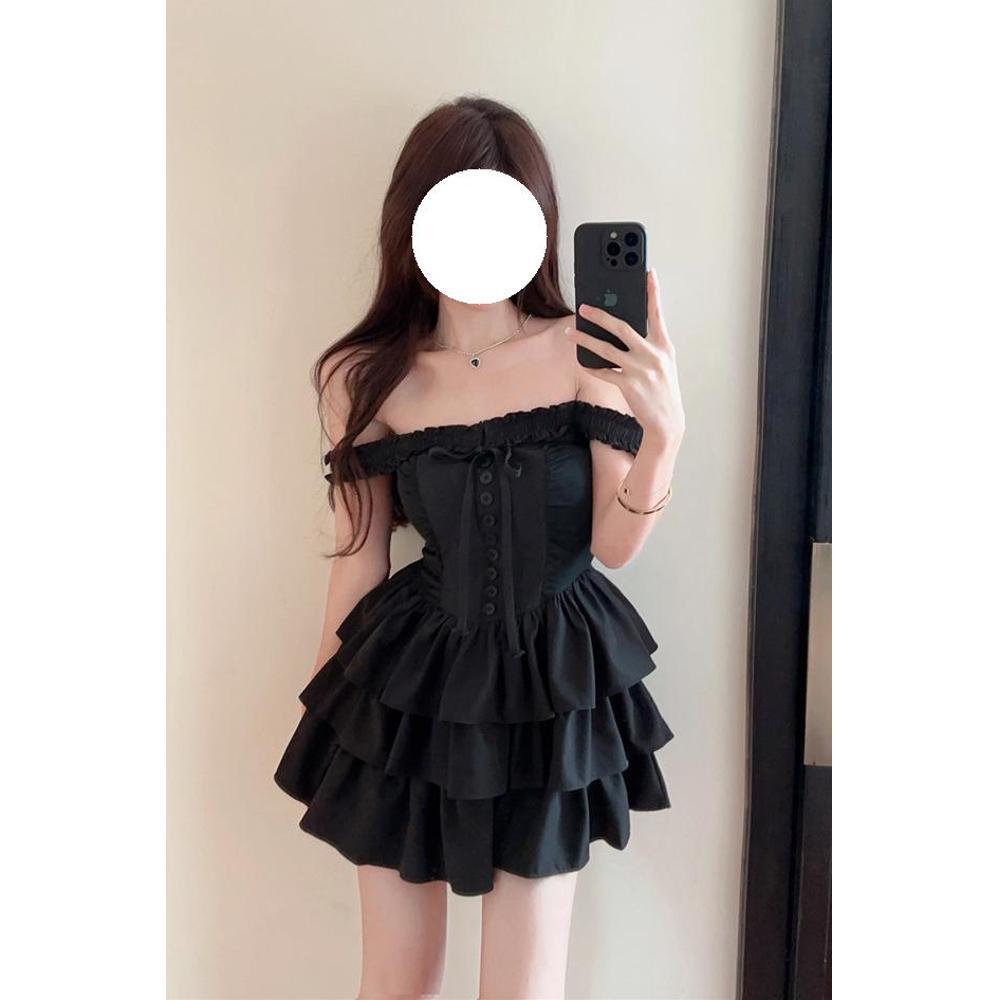 Ballet Style Small Black Dress Waist Suspender Tutu Dress Women's Summer Small Short Princess Cake Dress