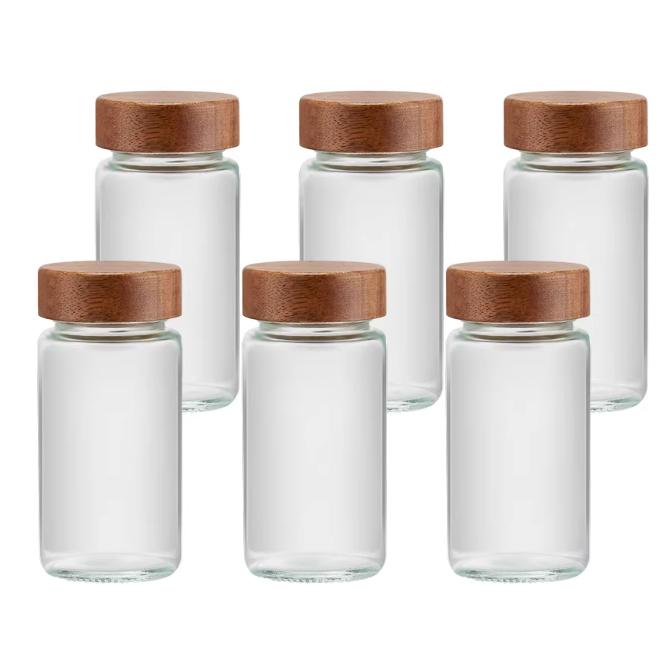 Transparent Glass Seasoning Bottle Set, Wooden Lid, Salt Bottle, Spice Container, Salt and Pepper Bottle, Kitchen Seasoning Box