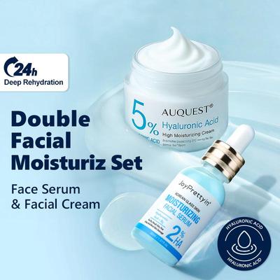 Set de cuidado facial con suero y crema de ácido hialurónico, nutrición profunda, hidratación duradera, antisequedad y cosméticos para el cuidado facial.